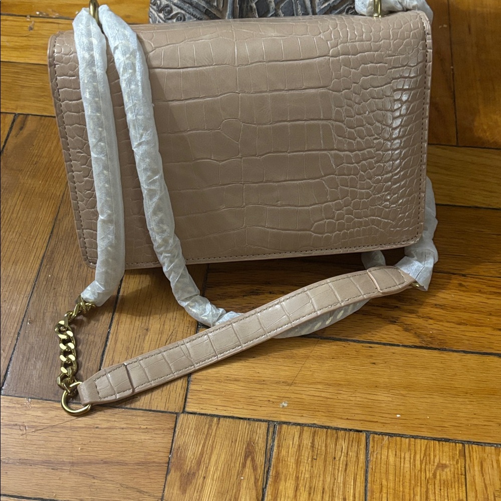 Beige Croc-Embossed Crossbody Bag - Picture 2 of 3
